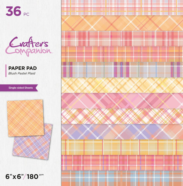 Crafters Companion 6 x 6” Paper Pad - Blush Pastel Plaid