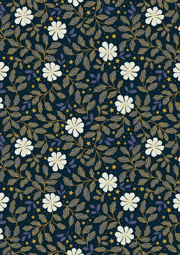 Lewis & Irene - Celestial Flowers on Dark with Gold Metallic