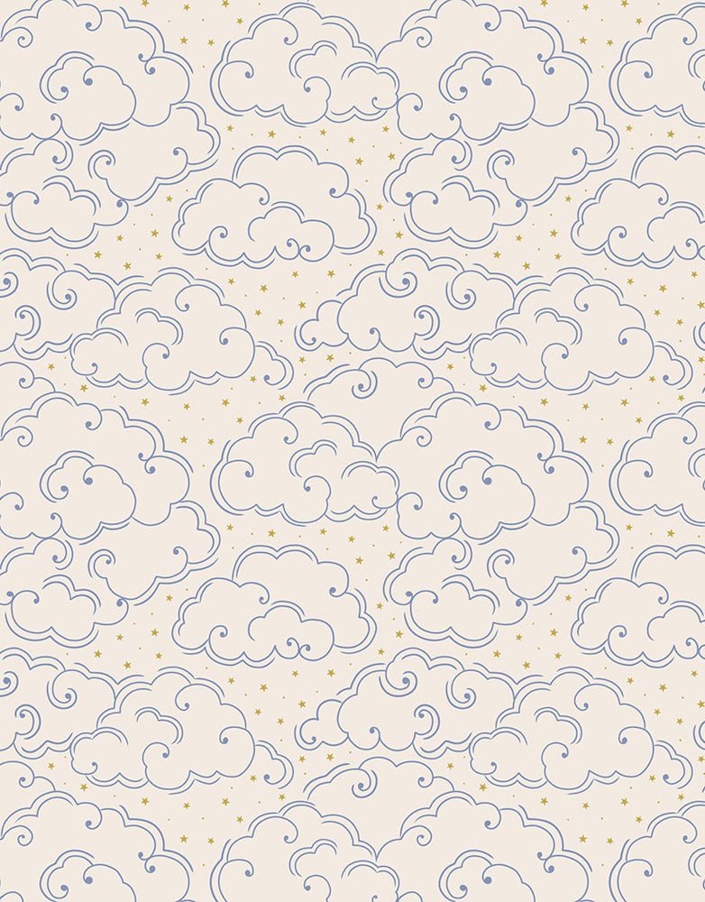 Lewis & Irene - Celestial Clouds on Cream with Gold Metallic