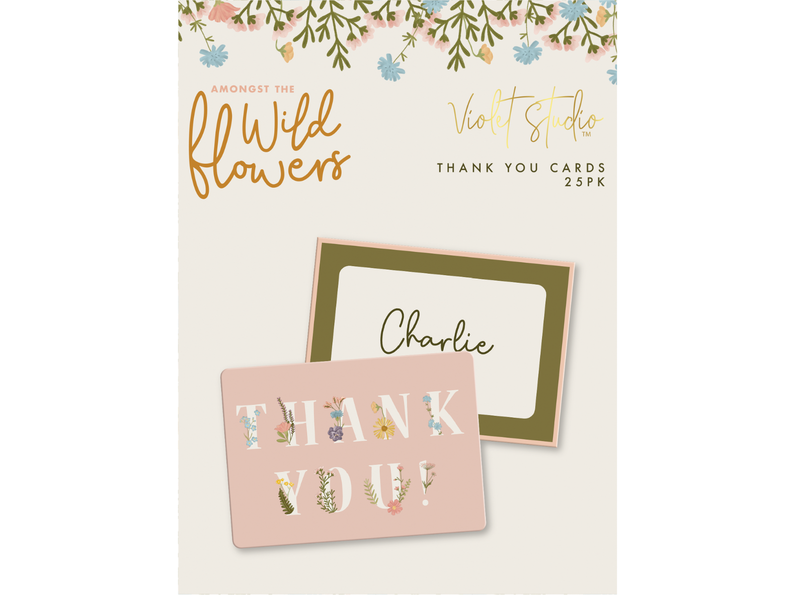 Thankyou Cards - Amongst The Wildflowers - 25pk - Violet Studios