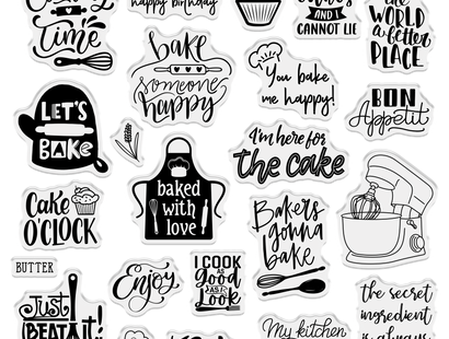 Crafter's Companion Kitchen Collection - Clear Acrylic Stamps - Baked With Love