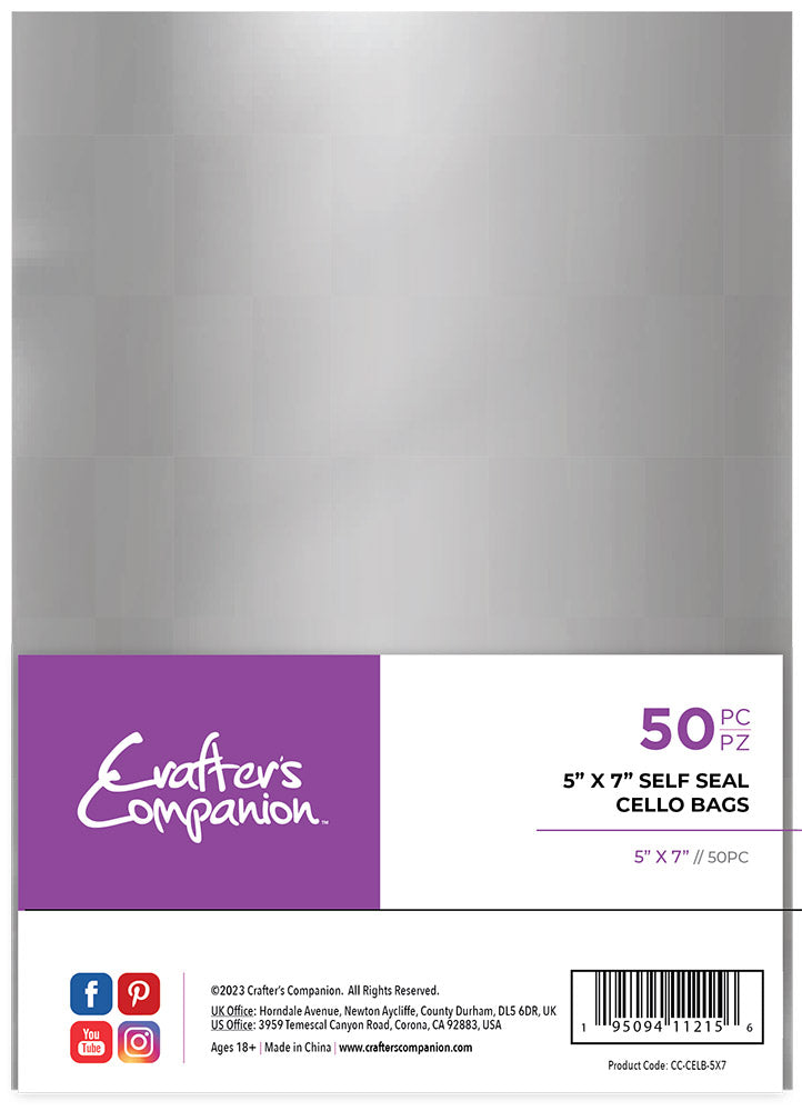 Crafter's Companion 5"x 7" Self Seal Cello Bags - 50 Pack