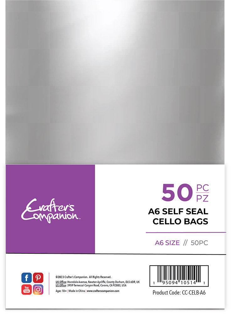 Crafter's Companion A6 Self Seal Cello Bags - 50 Pack