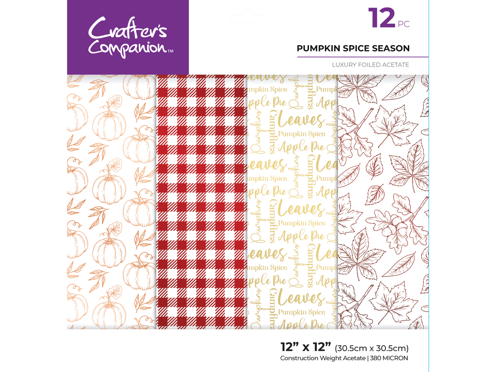 Crafters Companion 12” x 12” Luxury Foiled Acetate Pack - Pumpkin Spice Season