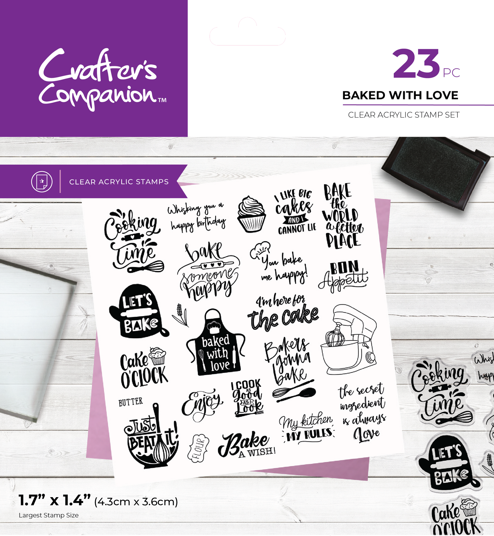 Crafter's Companion Kitchen Collection - Clear Acrylic Stamps - Baked With Love