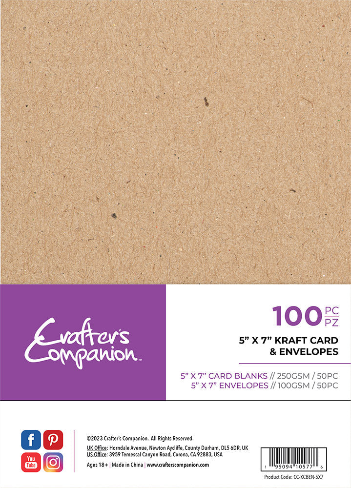 Crafter's Companion 5"x 7" Kraft Card & Envelopes - 100 Piece