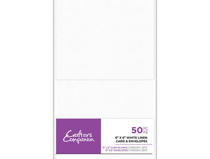 Crafter's Companion 6"x 6" White Linen Card & Envelopes - 100 Piece