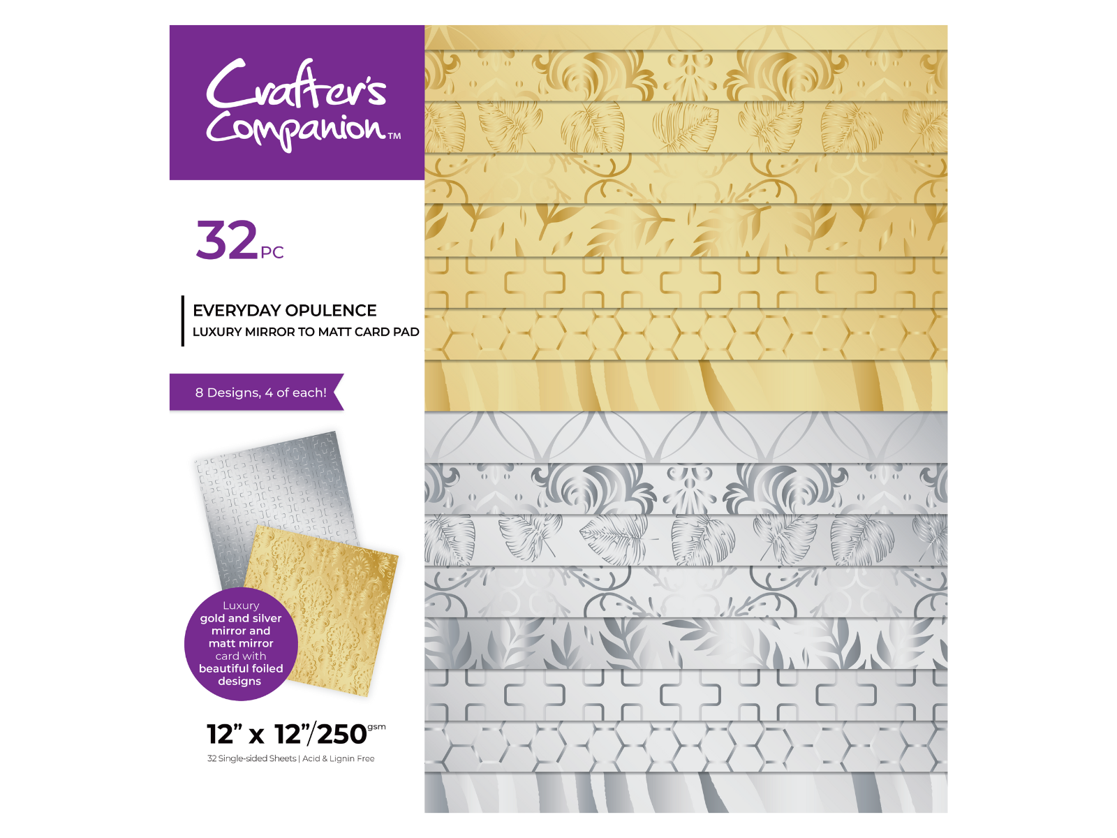 Crafter's Companion - Luxury Mirror Card Pad 12" x 12" - Everyday Opulence