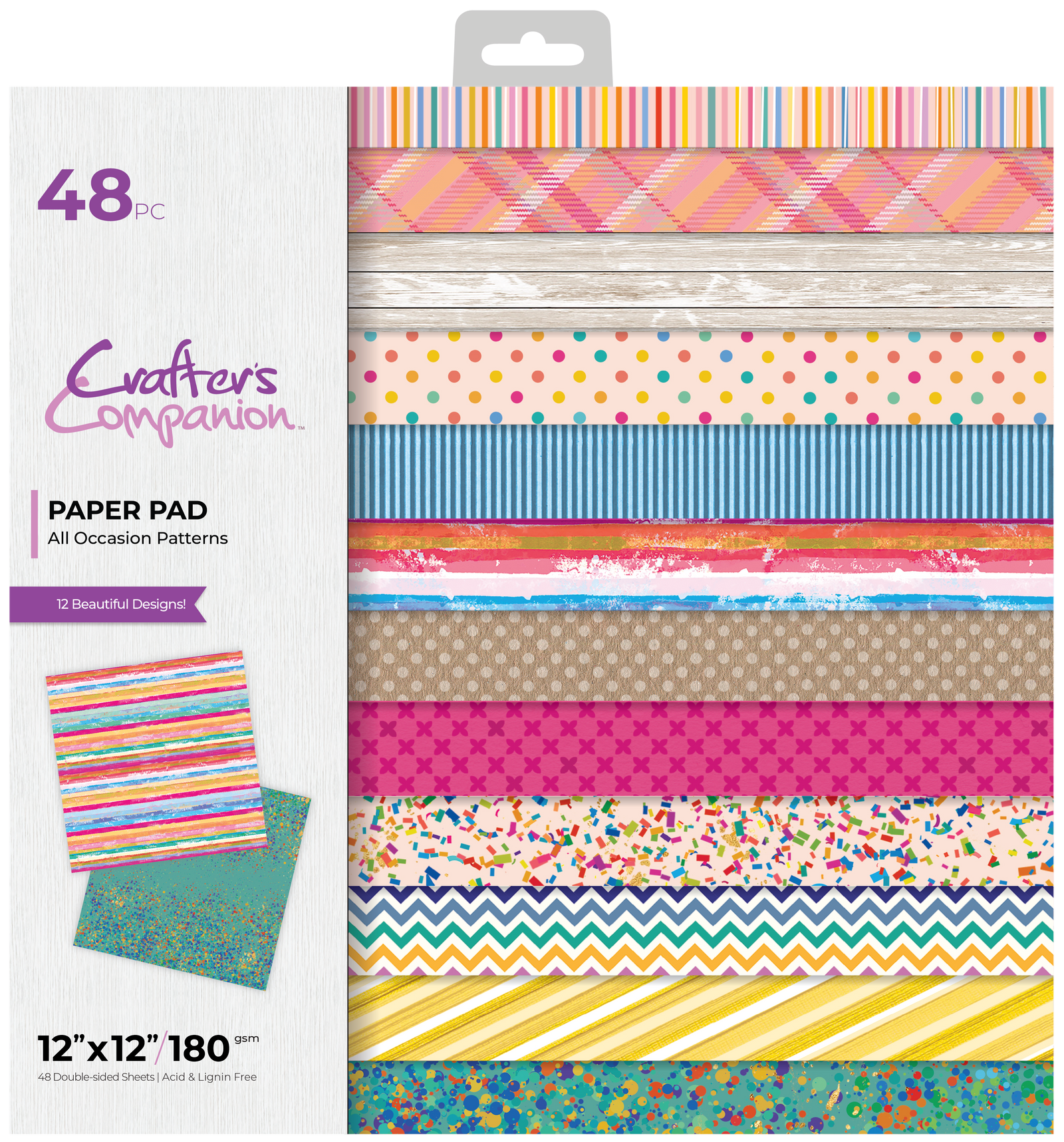 Crafter's Companion 12 x 12" Printed Paper Pad - All Occasion Patterns & Sentiments