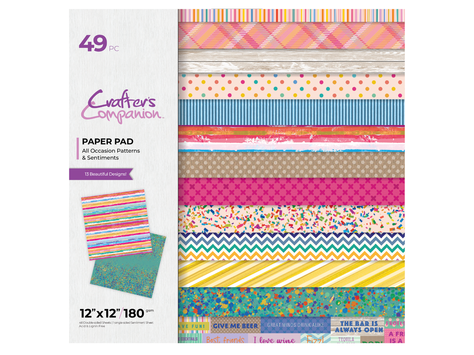 Crafter's Companion 12 x 12" Printed Paper Pad - All Occasion Patterns & Sentiments