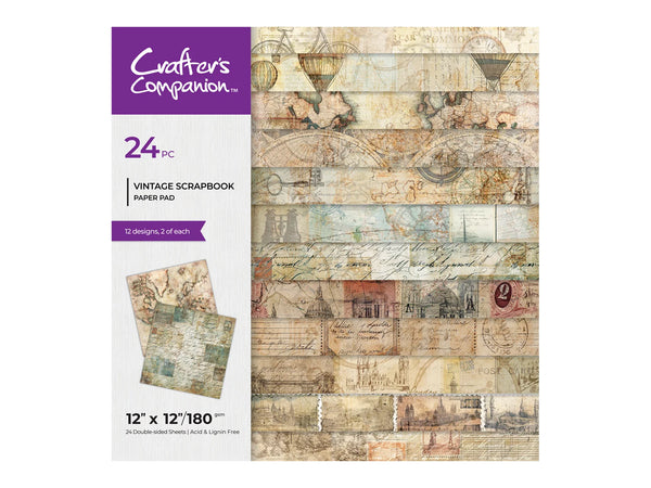 Crafters Companion 12” x 12” Paper Pad - Vintage Scrapbook 