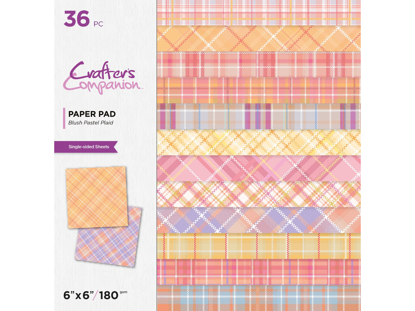 Crafters Companion 6 x 6” Paper Pad - Blush Pastel Plaid