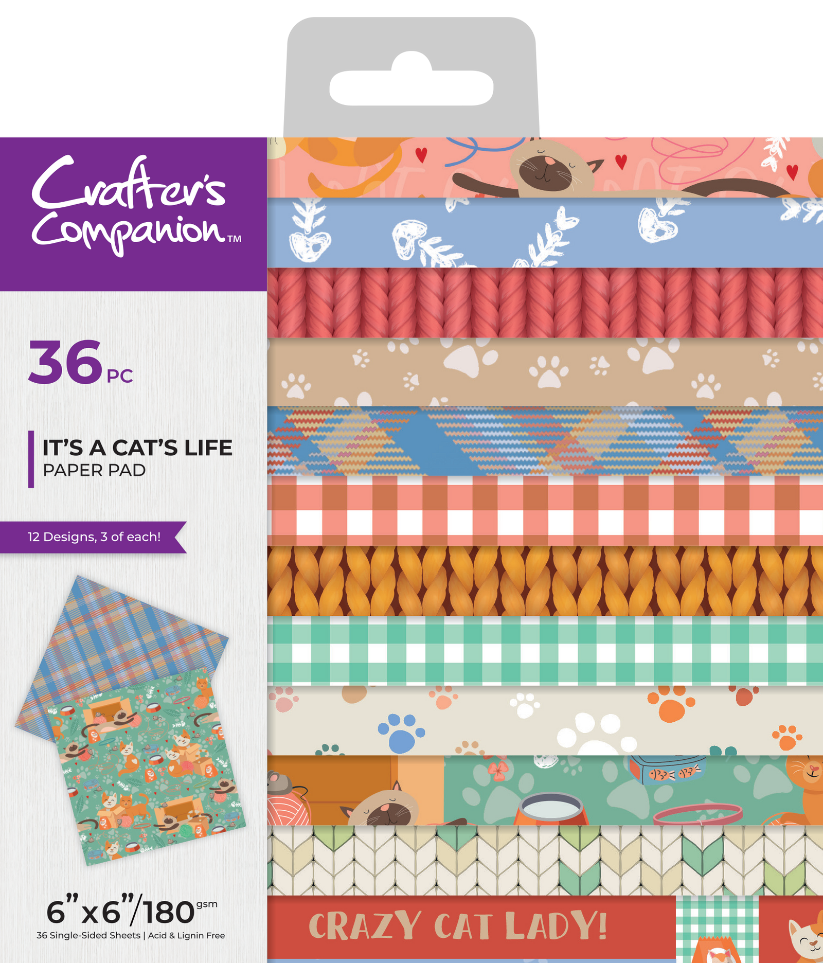 Crafter's Companion Pets Rule Printed Paper Pad 6 x 6" - It's A Cat's Life