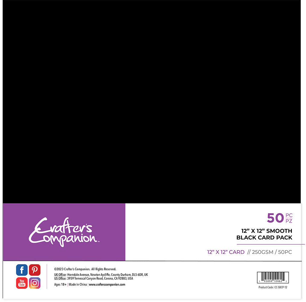 Crafter's Companion 12" x 12" Smooth Black Card Pack - 50 Sheets