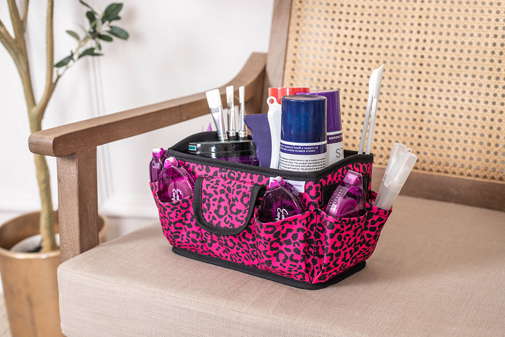 Crafters Companion Desktop Tote Raspberry Cheetah Crafter s