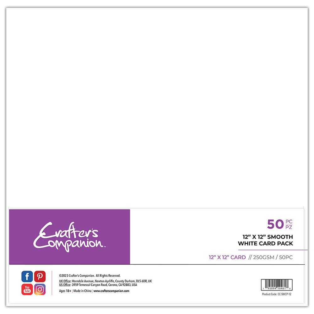 Crafter's Companion 12" x 12" Smooth White Card Pack - 50 Sheets