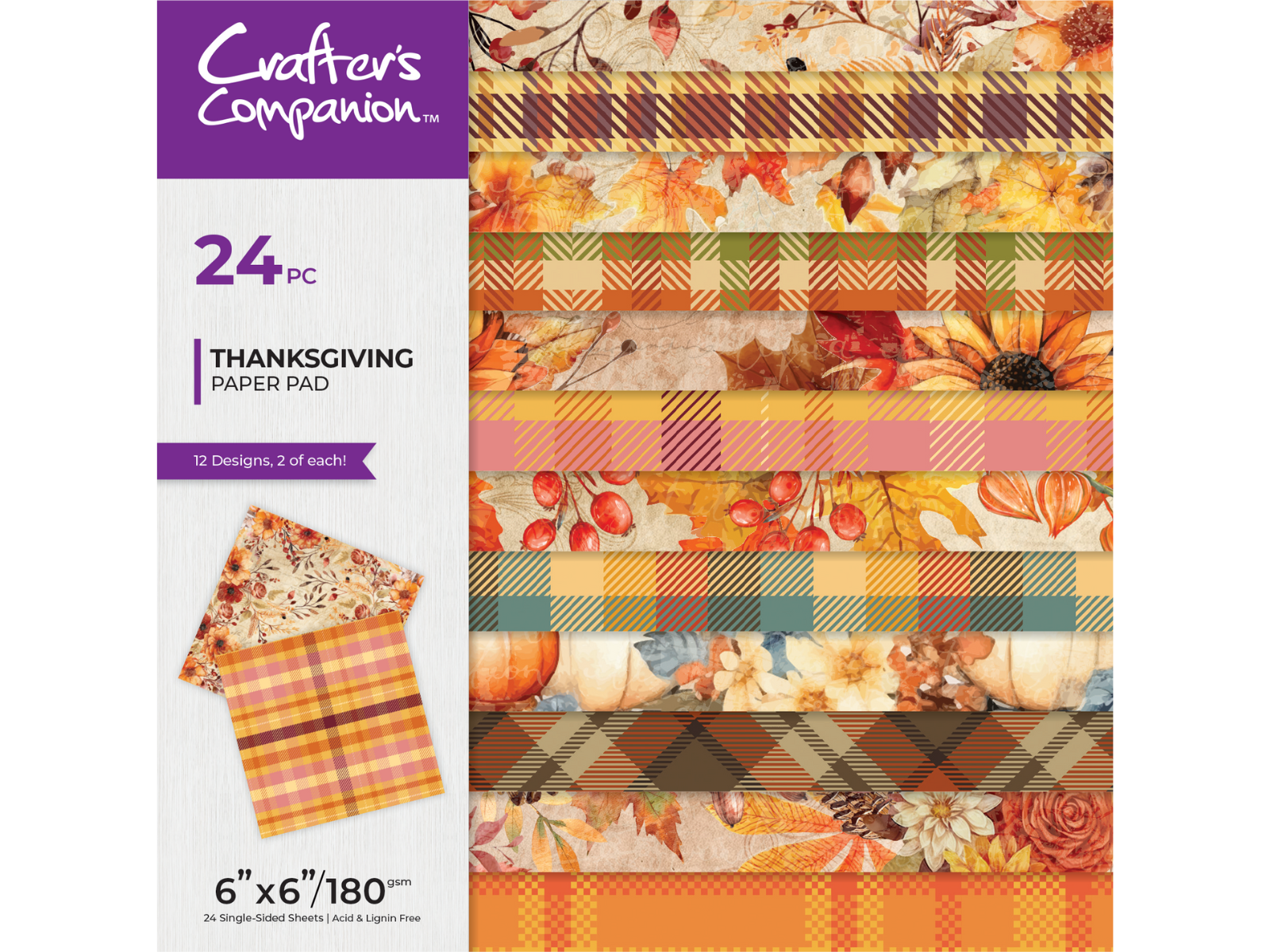 Crafters Companion Thanksgiving Collection 6” x 6” Paper Pad