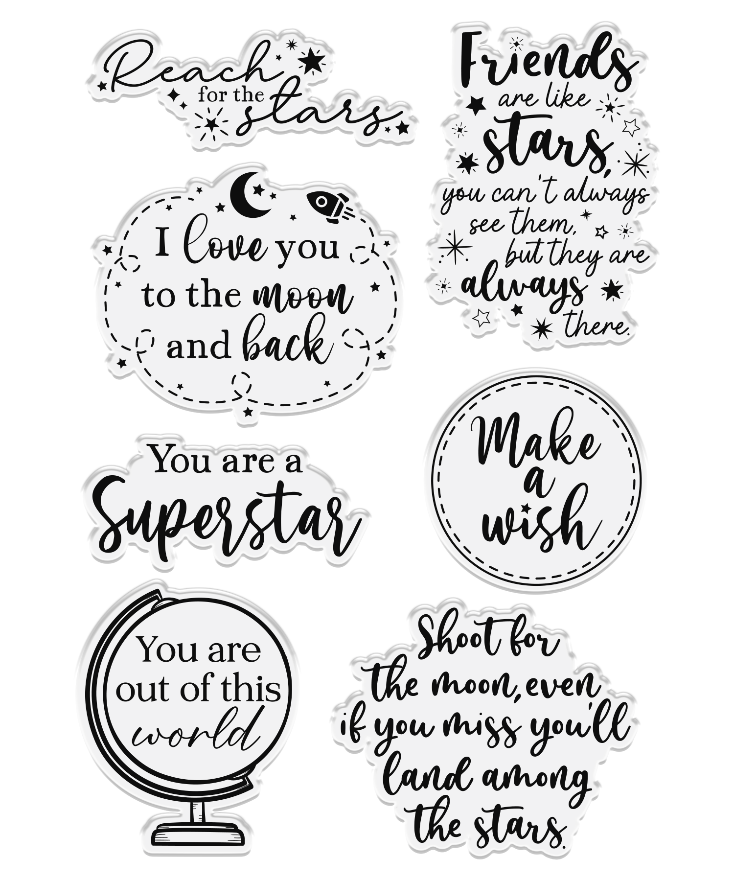 Cosmic Collection A6 Sentiment Stamps - Reach for the Stars