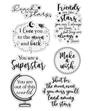 Cosmic Collection A6 Sentiment Stamps - Reach for the Stars