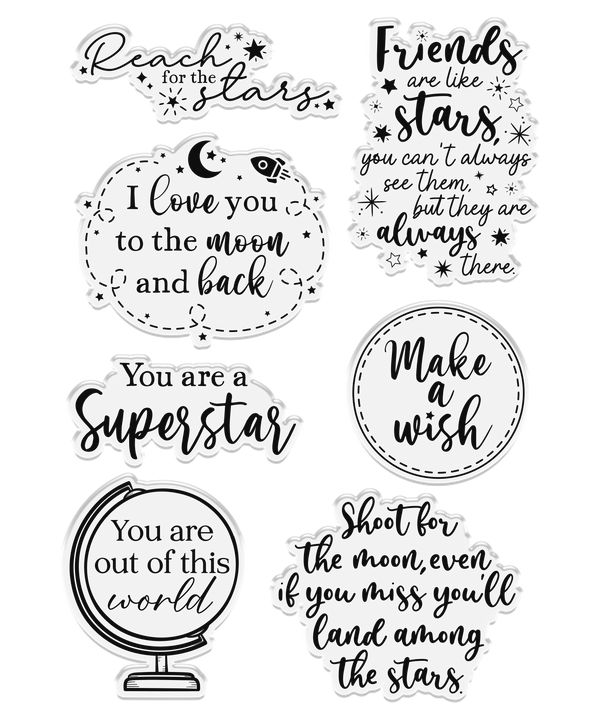 Cosmic Collection A6 Sentiment Stamps - Reach for the Stars