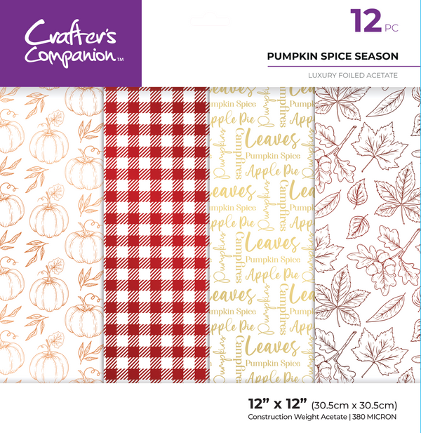 Crafters Companion 12” x 12” Luxury Foiled Acetate Pack - Pumpkin Spice Season