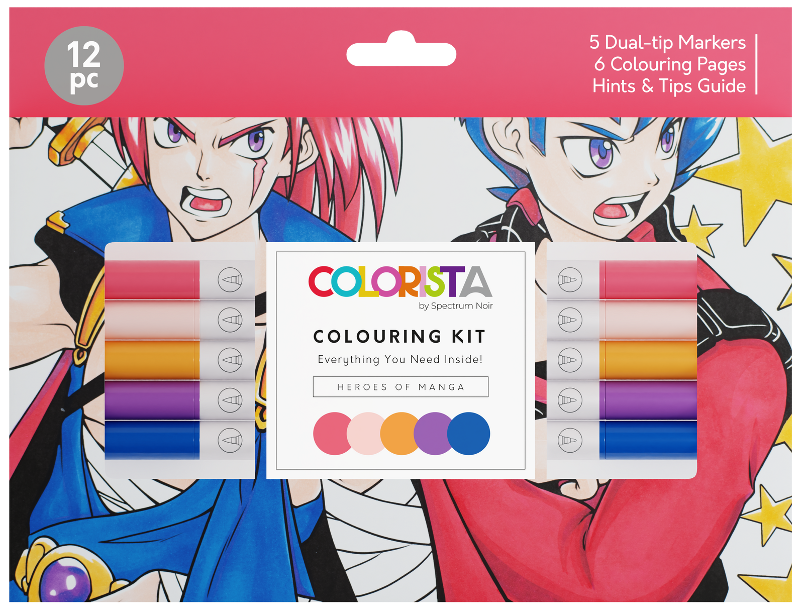 Heroes of Manga Colouring Kit with Pens and Pages - Colorista