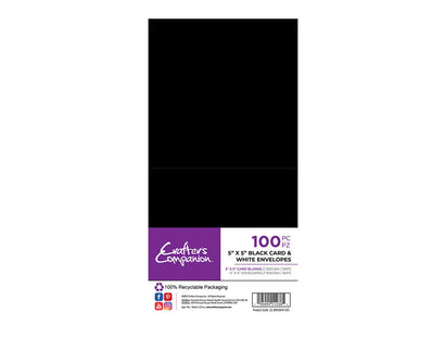 Crafter's Companion 5" x 5" Black Card & White Envelopes - 100 Pack