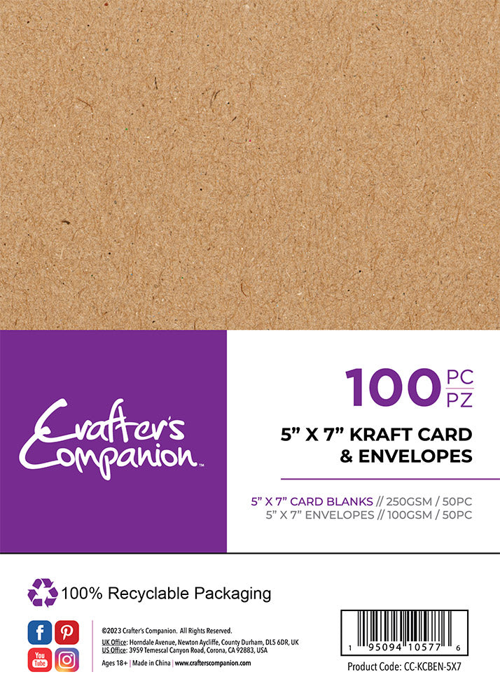 Crafter's Companion 5"x 7" Kraft Card & Envelopes - 100 Piece