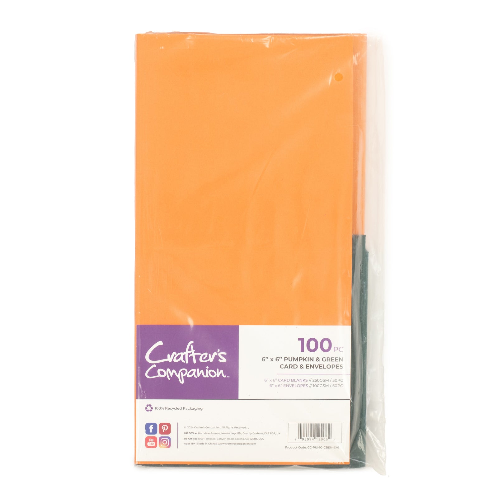 Crafter's Companion - 5"x7" Pumpkin & Green Card & Envelopes 100pc