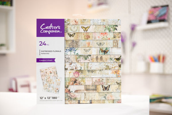 Crafters Companion 12” x 12” Paper Pad - Distressed Florals 