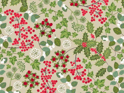 Lewis & Irene Fabric - Holly and Ivy on Natural with Pearl