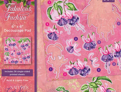 Nature's Garden Fabulous Fuchsia 6” x 6” Decoupage Pad