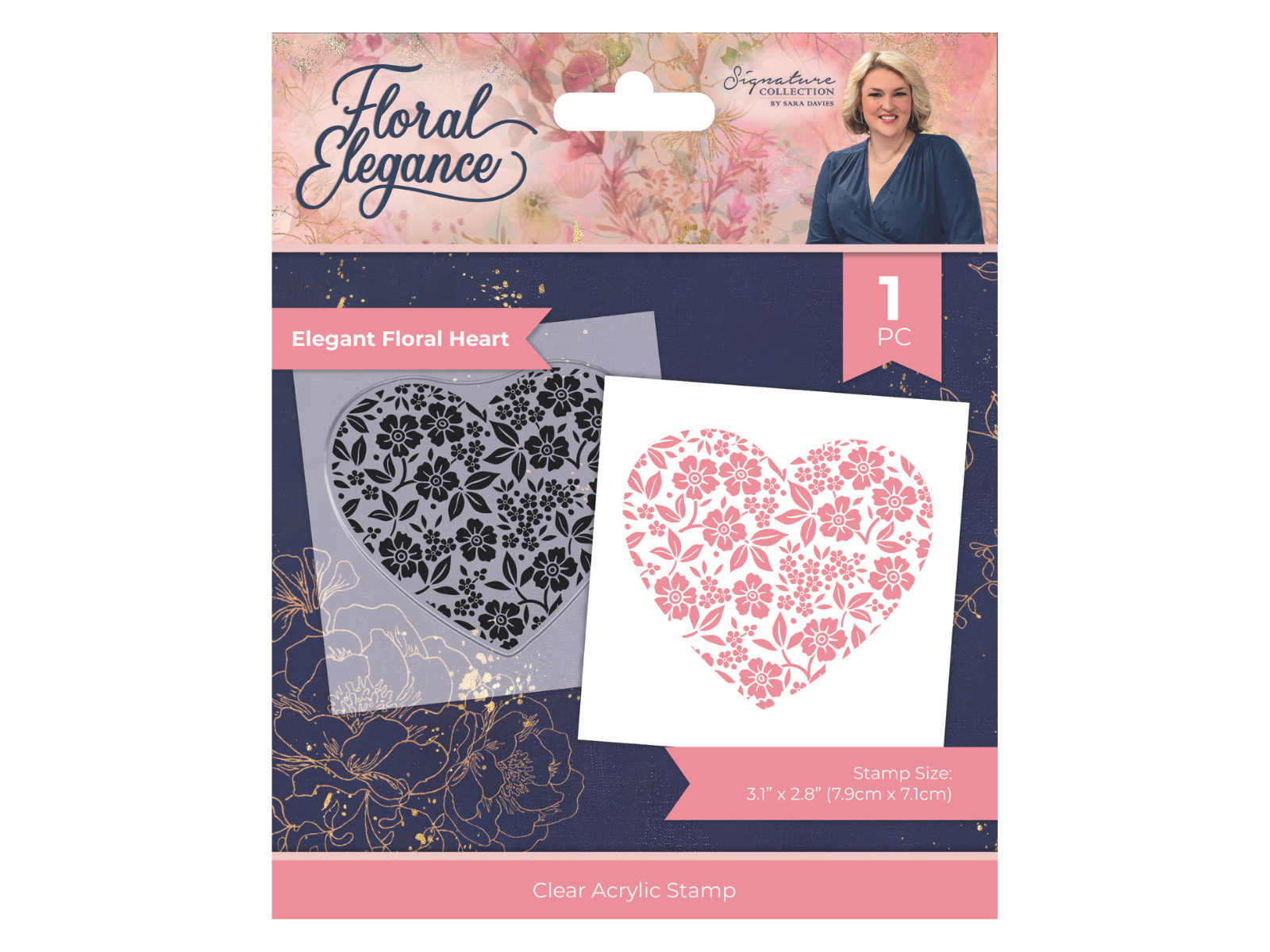 Sara Signature Floral Elegance Clear Acrylic Stamp - Elegant Floral Heart