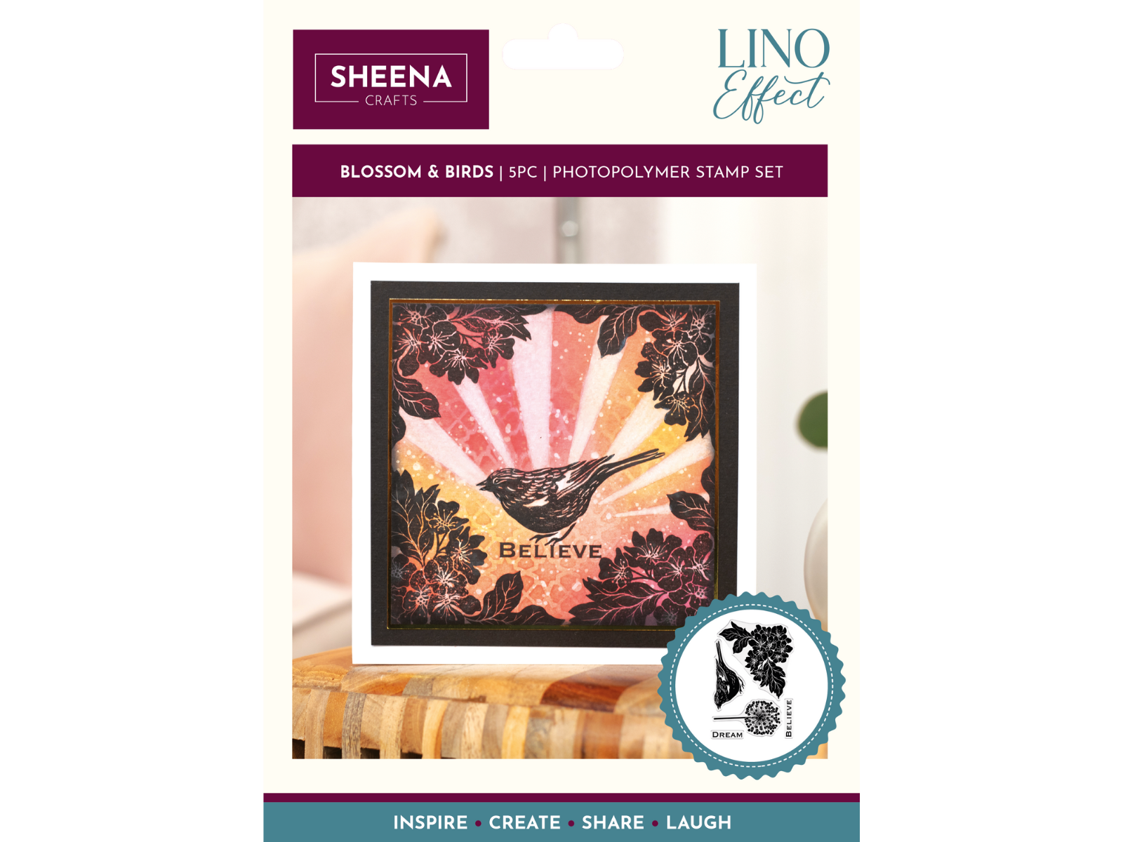 Sheena Douglass Lino Effect Photopolymer Stamp - Blossom & Birds