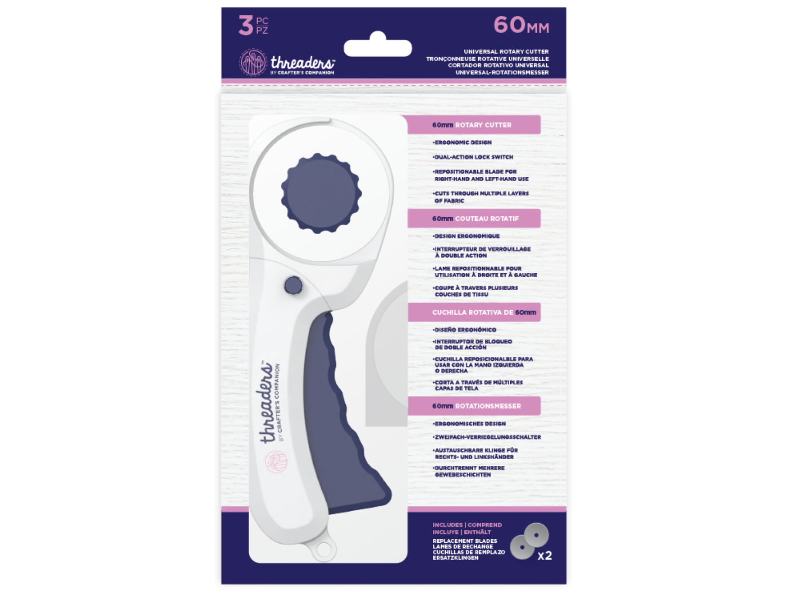 Threaders Universal 60mm Rotary Cutter with Replacement Blades