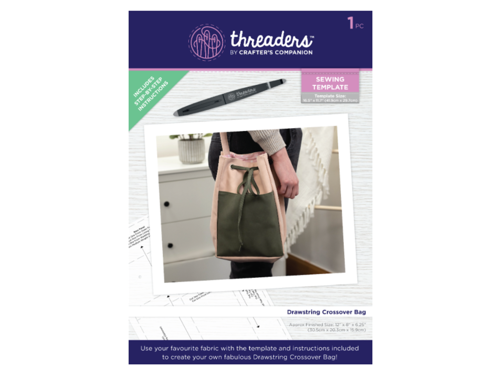 Threaders Sewing Templates - Drawstring Crossover Bag