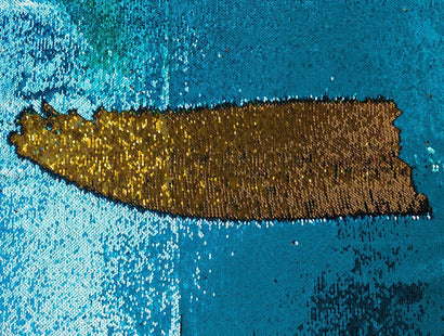 Threaders Sequin Fabric - Teal and Gold