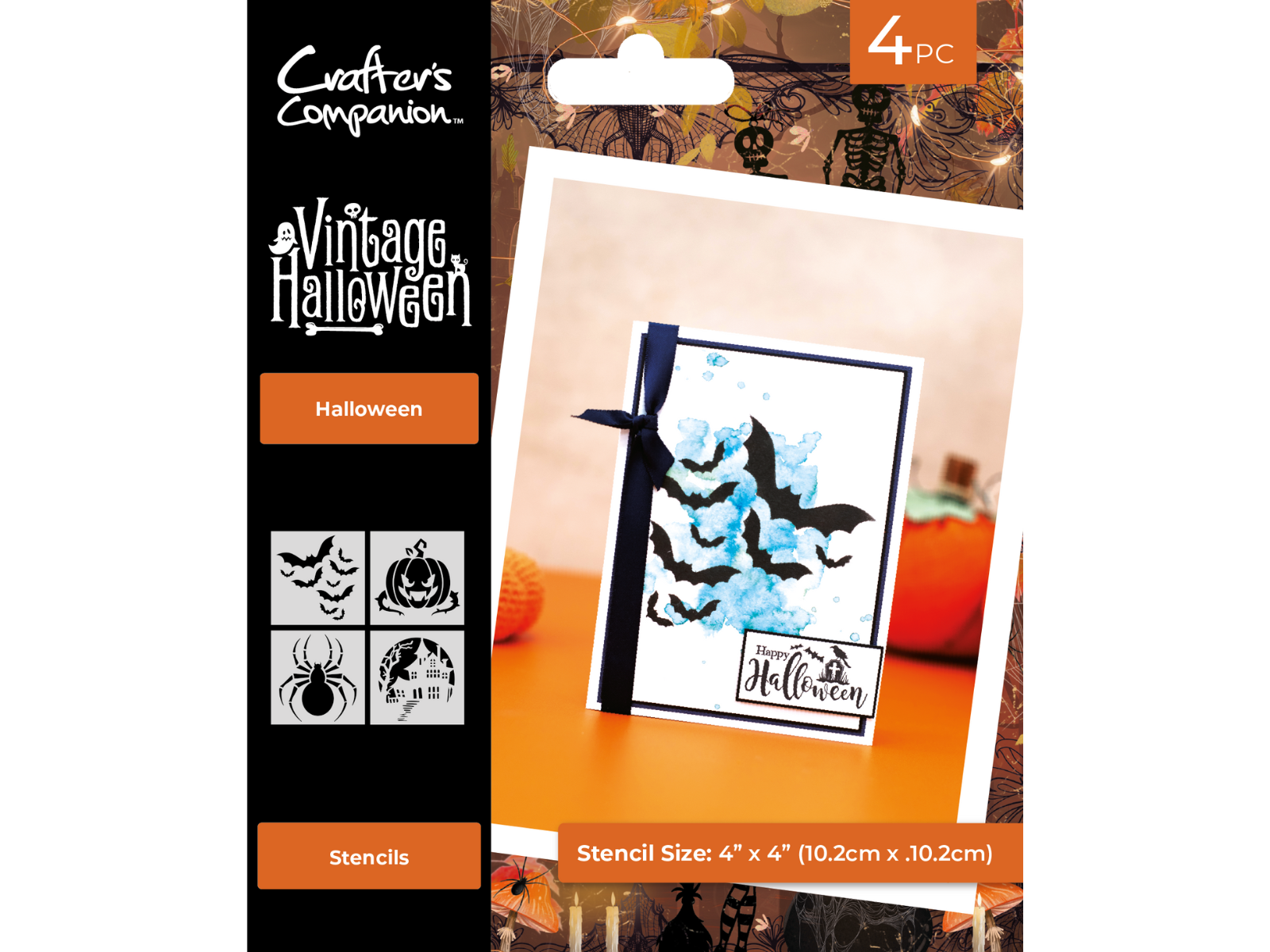 Vintage Halloween 4" x 4" Stencil Set 4 piece - Halloween