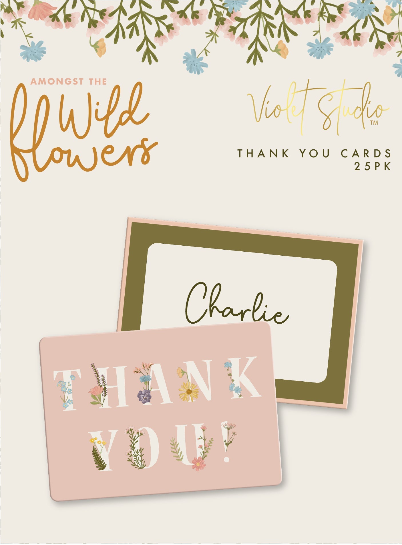 Thankyou Cards - Amongst The Wildflowers - 25pk - Violet Studios