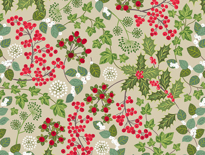 Lewis & Irene Fabric - Holly and Ivy on Natural with Pearl