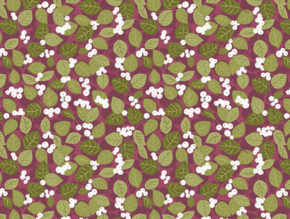 Lewis & Irene Fabric - Snowberry on Dark Red with Pearl