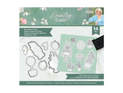 Sara Signature Country Lane Stamp and Die - Perennials in Pots